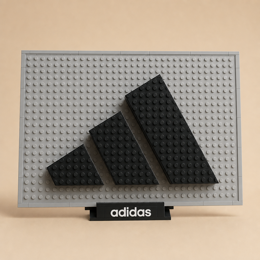 Illustrative Adidas logo concept made from black bricks