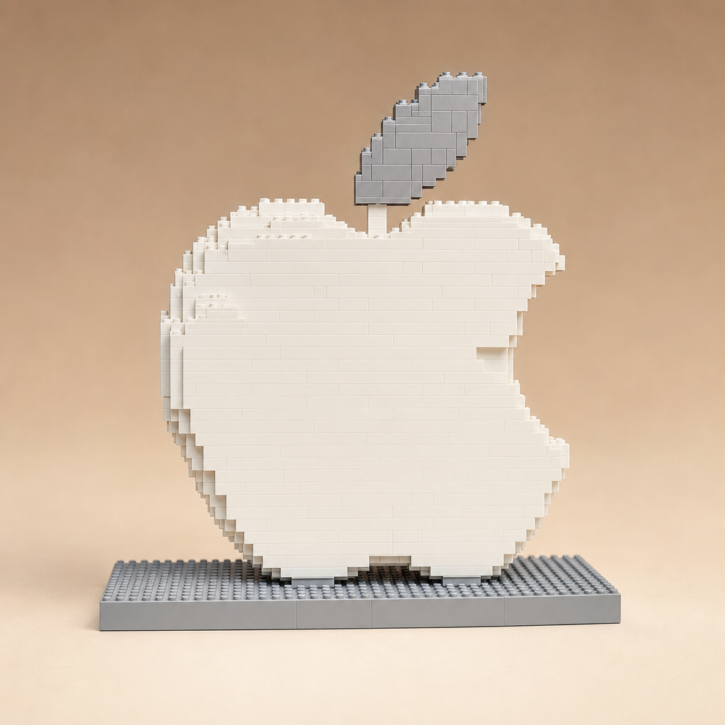 Illustrative Apple logo concept made from white bricks