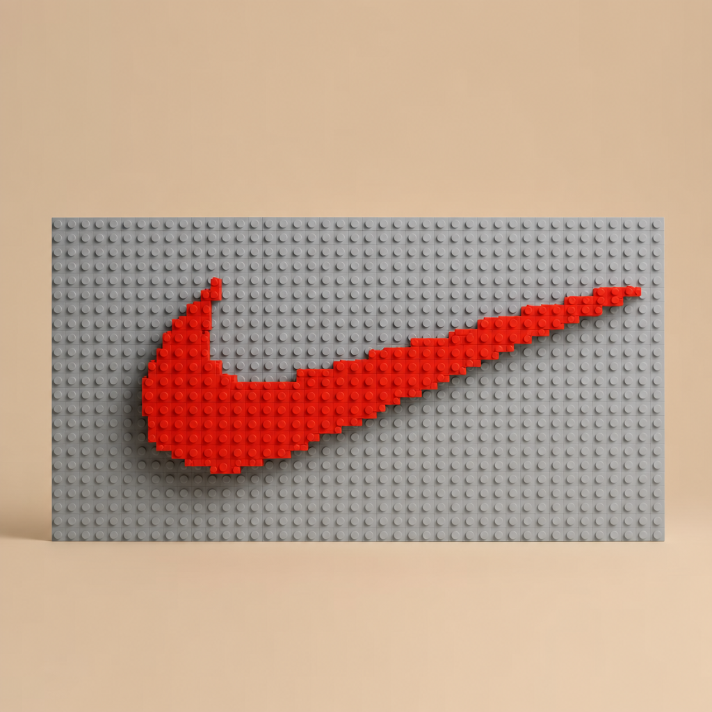Illustrative Nike swoosh concept made from red bricks
